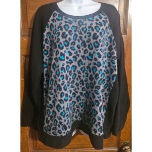 Cuddl Duds Black and Blue Leopard Print Sweatshirt